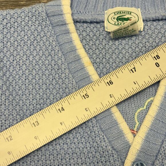 Vintage 80s 90s Chemise Lacoste Car Tree Blue White Babies 18M Cardigan Sweater - Picture 6 of 10